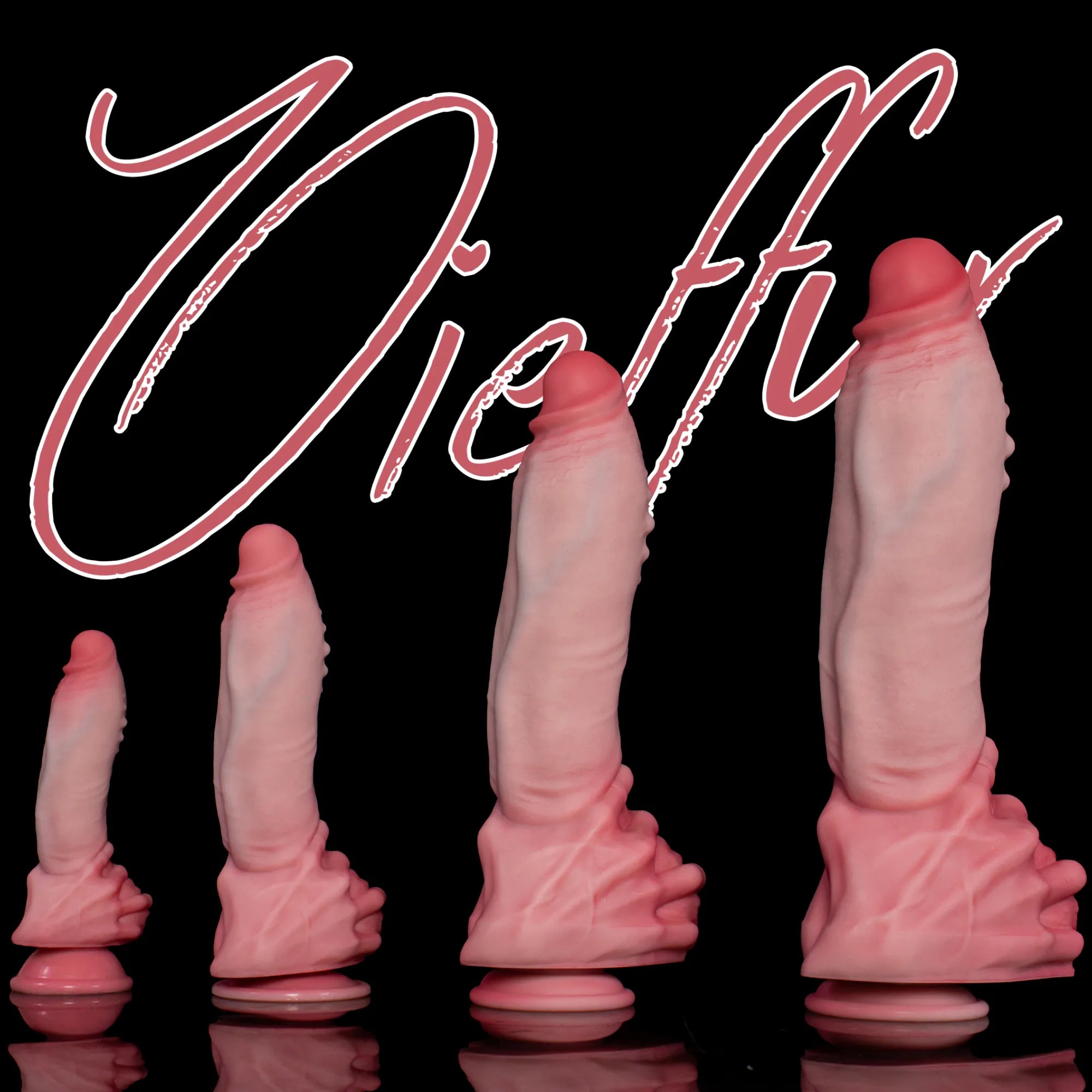 Close-up of Hot Surge fantasy dildo with lifelike skin details
