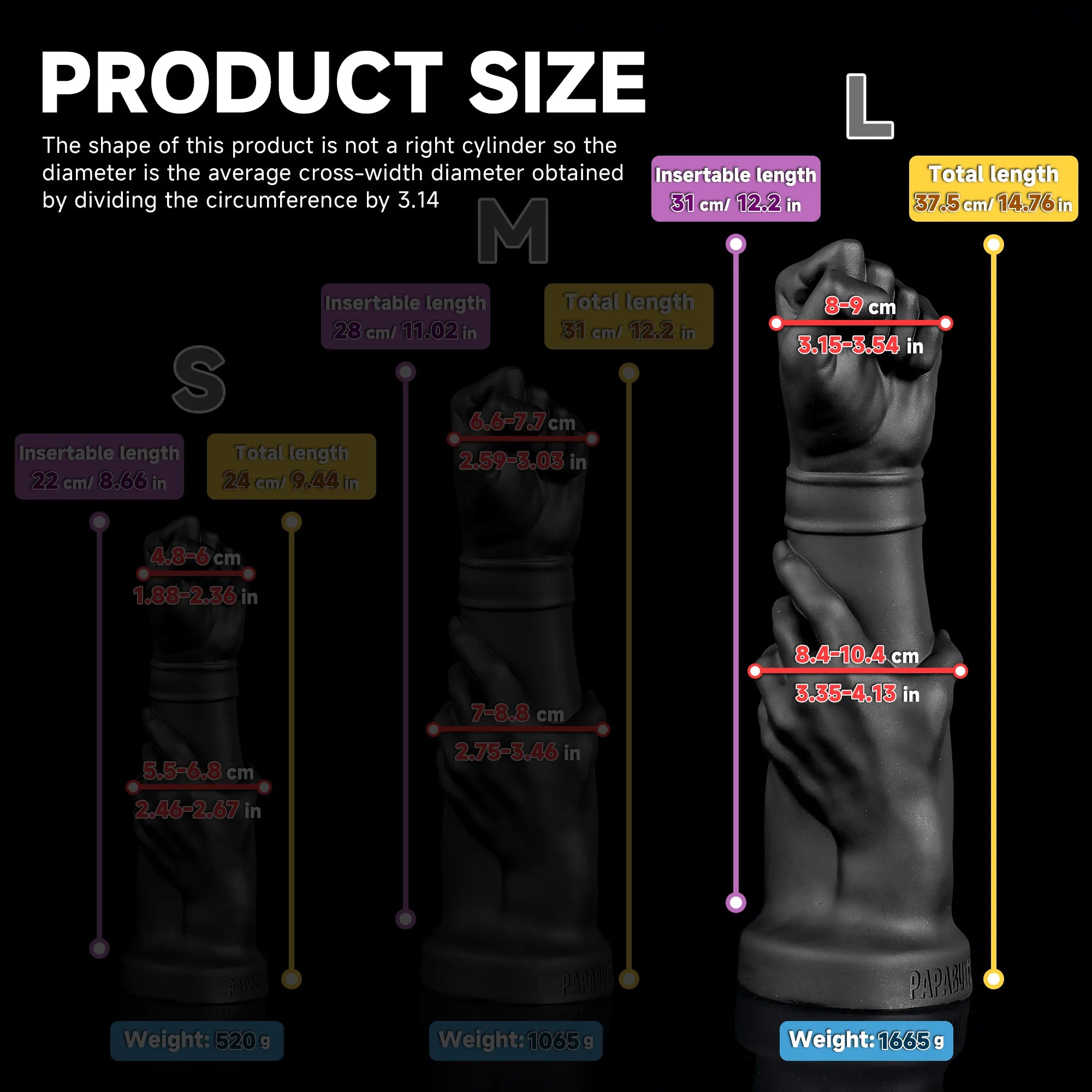 Realistic Fist Dildo – 14-Inch Black Fisting Toy with Suction Cup, Multiple Sizes - Oieffur