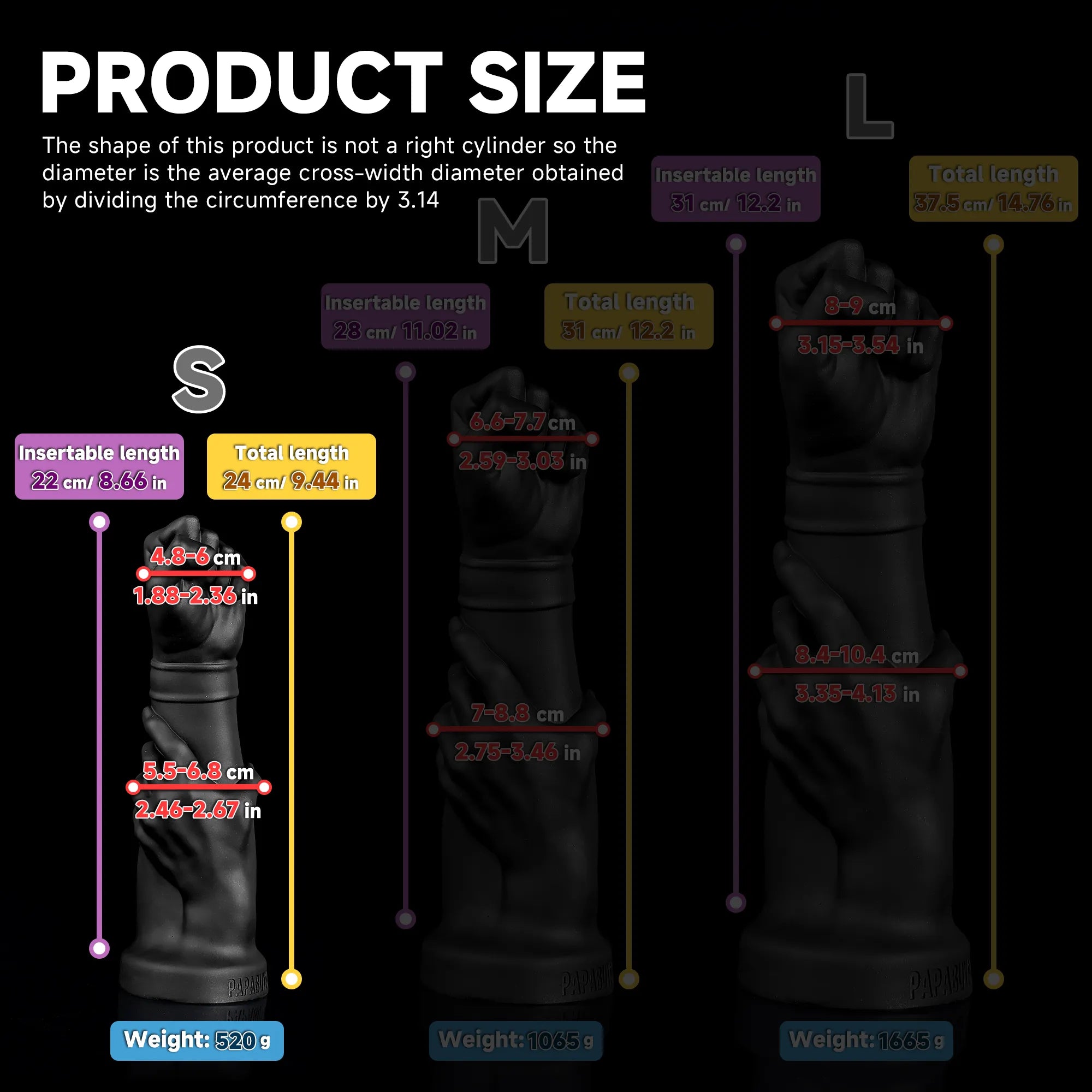 Realistic Fist Dildo – 14-Inch Black Fisting Toy with Suction Cup, Multiple Sizes - Oieffur