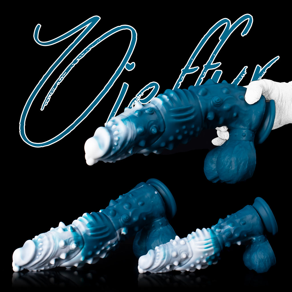 Oieffur Koopa Silicone Monster Fantasy Dildo with suction cup, shown in one of the available sizes, featuring a colorful, textured design.