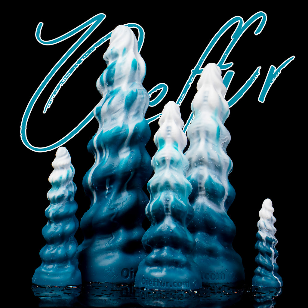 Oieffur Thick Conqueror Platinum silicone fantasy dildo with tapered design, shown in a close-up image highlighting its smooth, realistic shape.