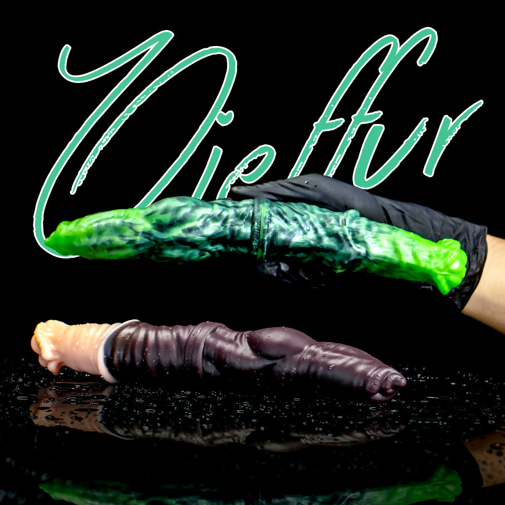 Realistic horse and dog-shaped silicone dual sensation platinum fantasy dildo with double-ended design, by Oieffur.