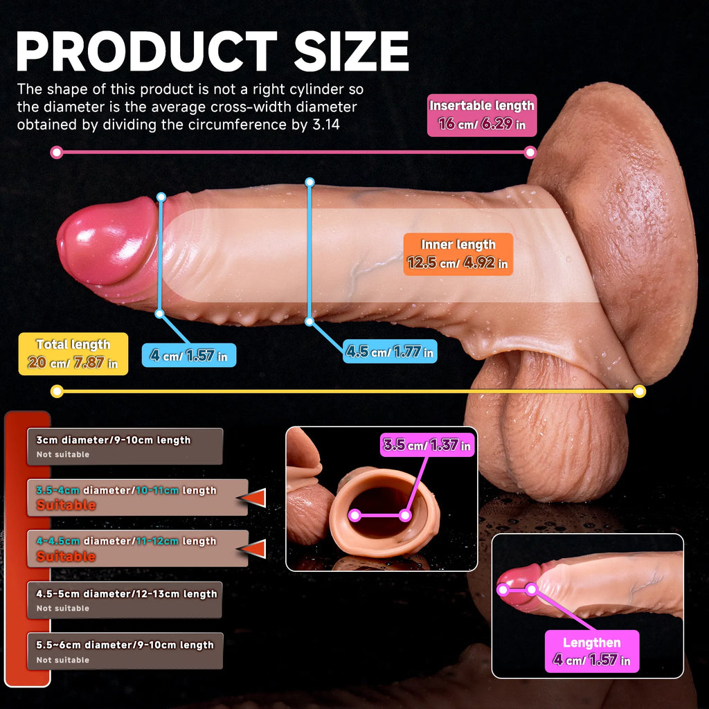 Lifelike Sleeve penis extender by Oieffur showing enhanced length and girth with realistic texture and snug fit.