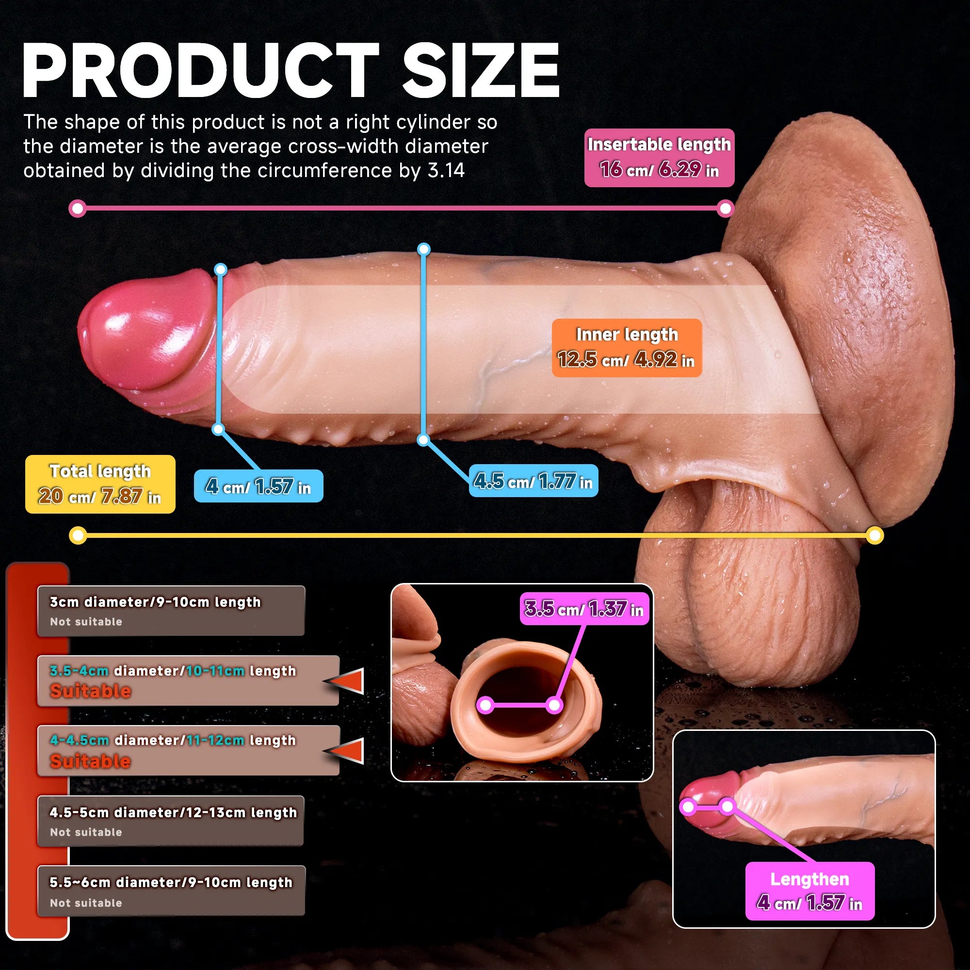 Lifelike Sleeve penis extender by Oieffur showing enhanced length and girth with realistic texture and snug fit.