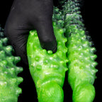 Black "Abyss" spiked dildo from Oieffur, made of platinum silicone, featuring a textured surface and realistic design for fantasy pleasure.