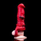 Oieffur male silicone penis sleeve, a girth and length extender, shown in close-up with textured surface and snug fit.