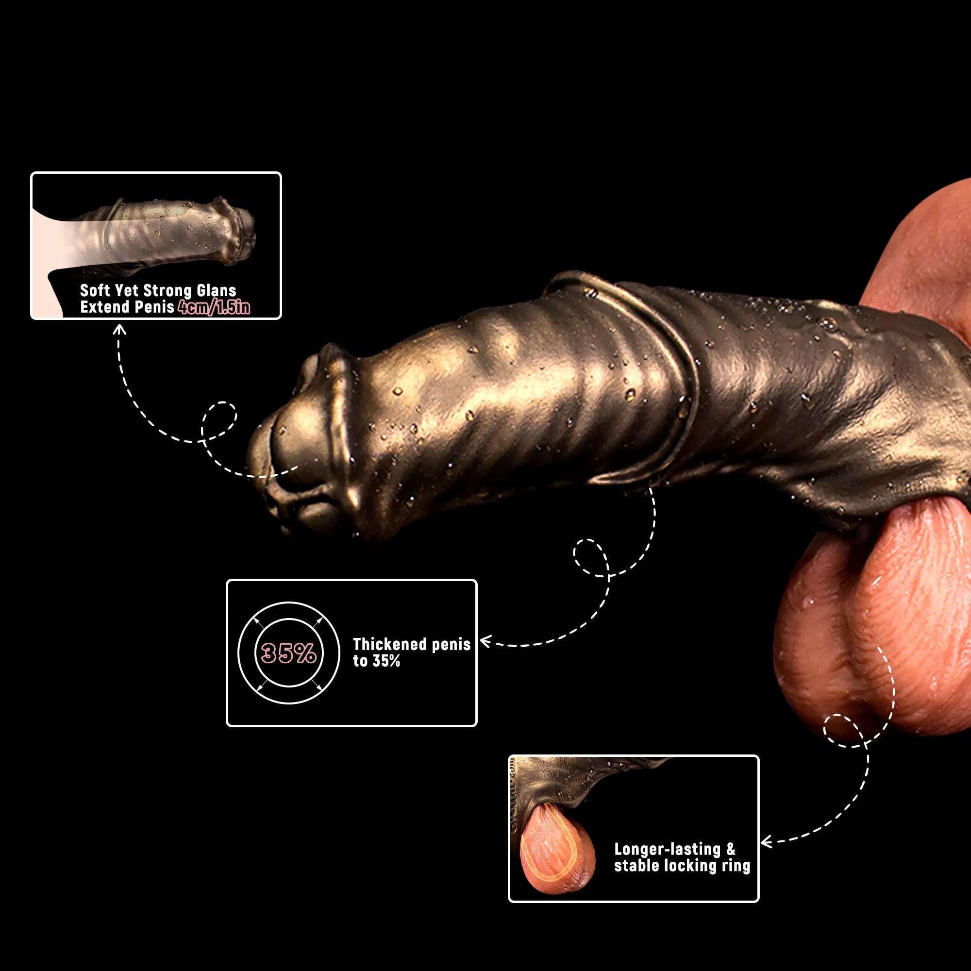 Warhorse Flexible Penis Sleeve Extender with Girth and Cock Ring Enhancement