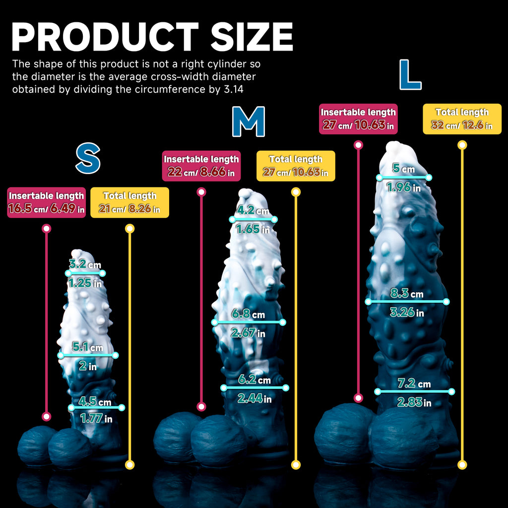 Oieffur Koopa Silicone Monster Dildo with suction cup, available in various sizes, featuring a colorful, textured monster design.