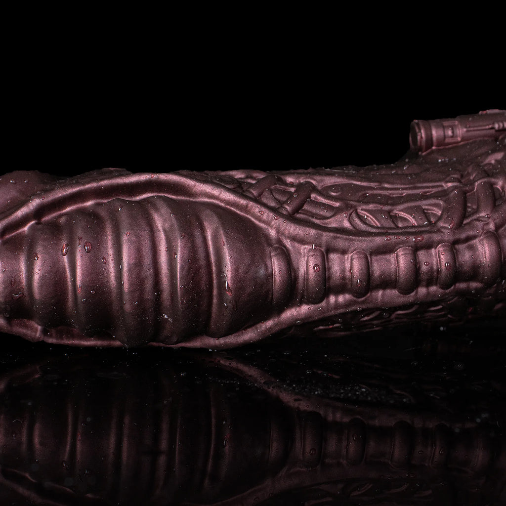 Oieffur Cyberpunk sheath male extender sleeve with mechanical real feel design, close-up view showing textured surface and snug fit.