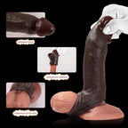 Black Fury realistic silicone sheath with ring penis extender by Oieffur, designed for enhanced sensation and lengthening.