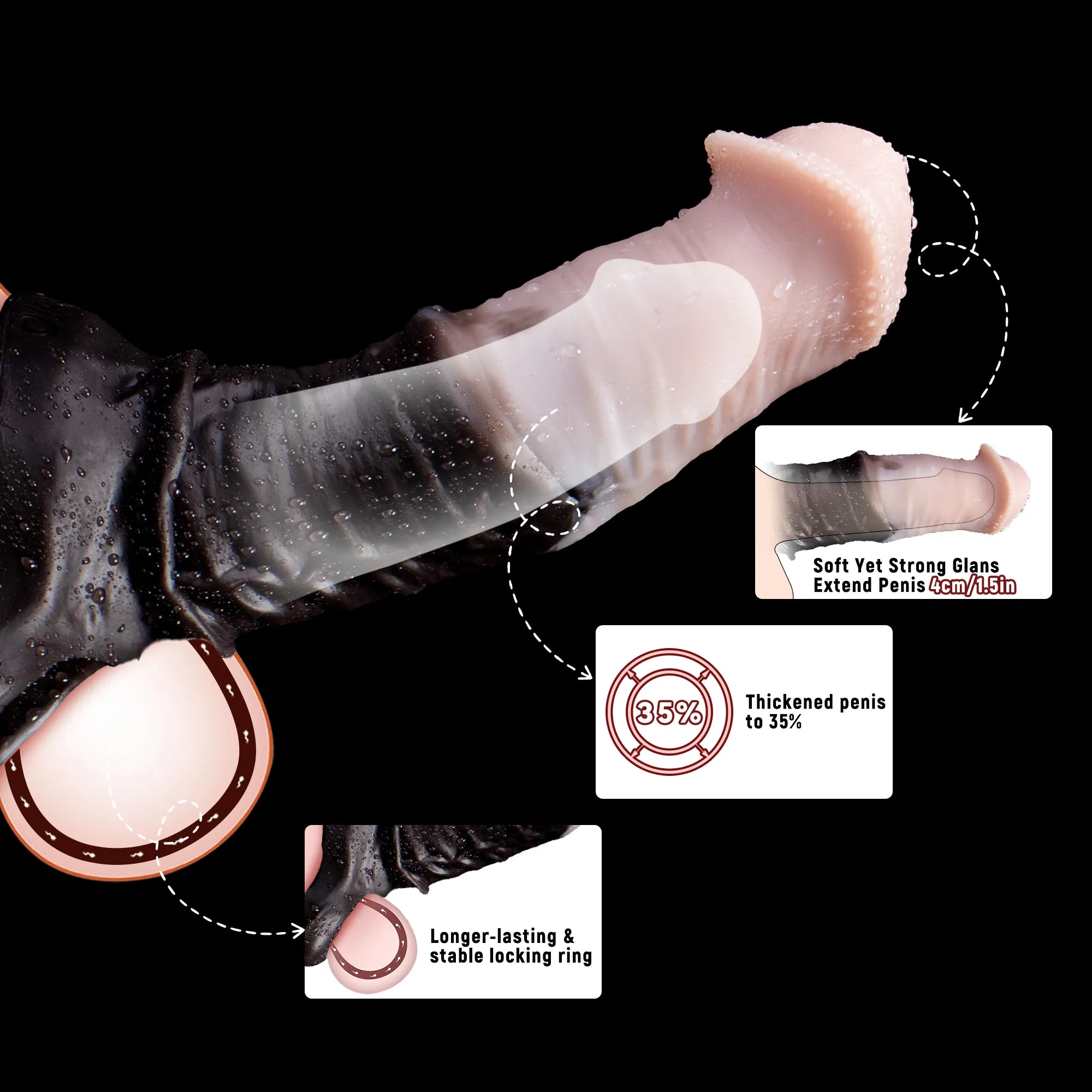 Oieffur silicone horse sheath penis extender showing a flexible, transparent sleeve with textured surface for enhanced girth and length.