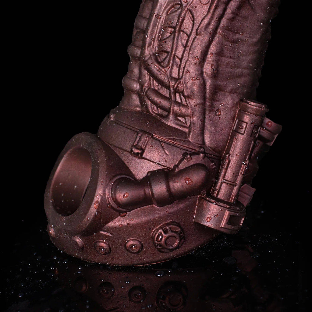 Oieffur Cyberpunk Sheath Male Extender Sleeve with mechanical real feel for penis enhancement, shown on a realistic model.