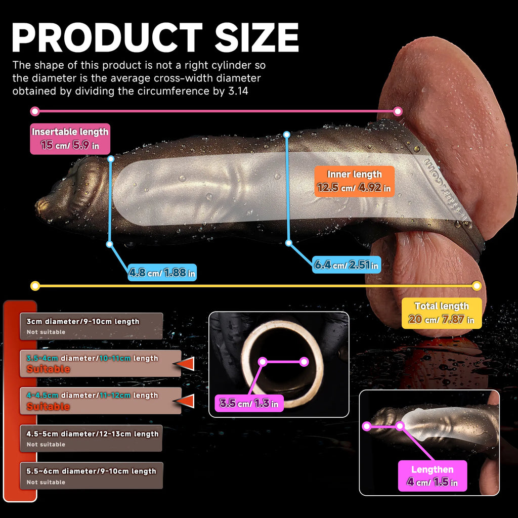 Realistic dog penis sleeve made of platinum silicone, designed as a canine cock extender for enhanced intimacy.