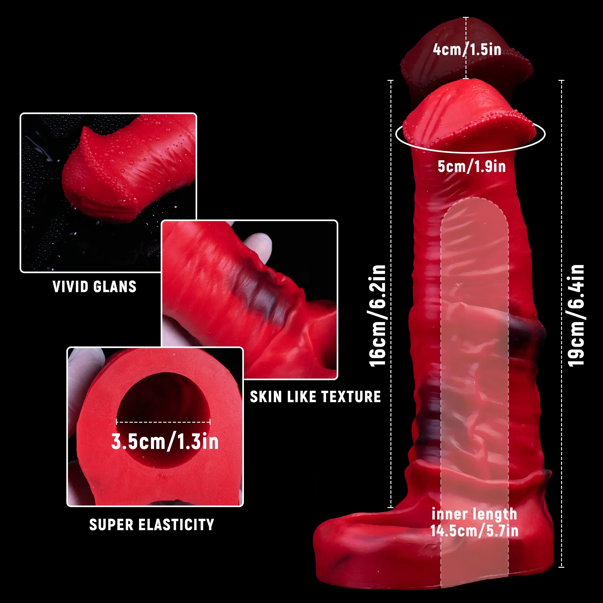 Oieffur male silicone penis sleeve extender showing a transparent, textured sheath designed to enhance girth and length.