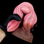 Oieffur Nagaros feathered serpent fantasy dildo made of platinum silicone, featuring detailed serpent design and vibrant feather accents.