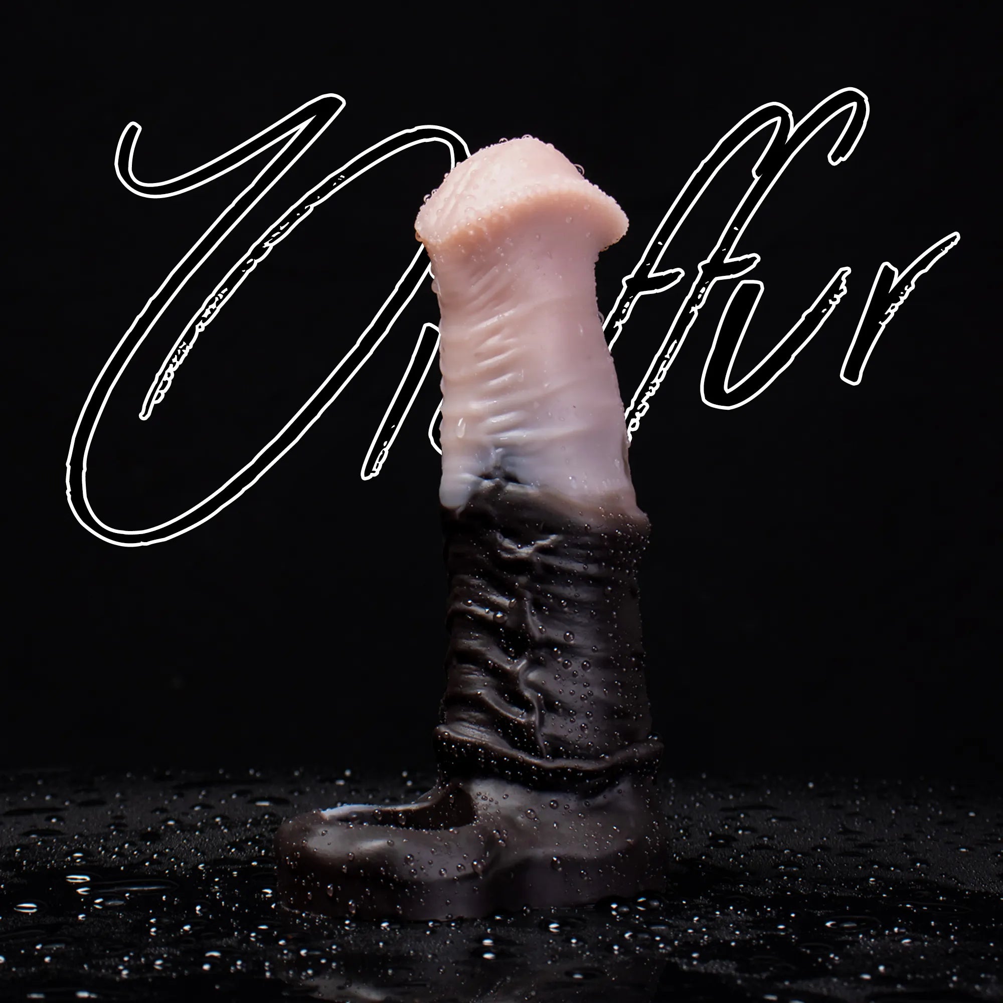 Oieffur silicone horse sheath penis extender with enhanced girth and length, shown on a male model.