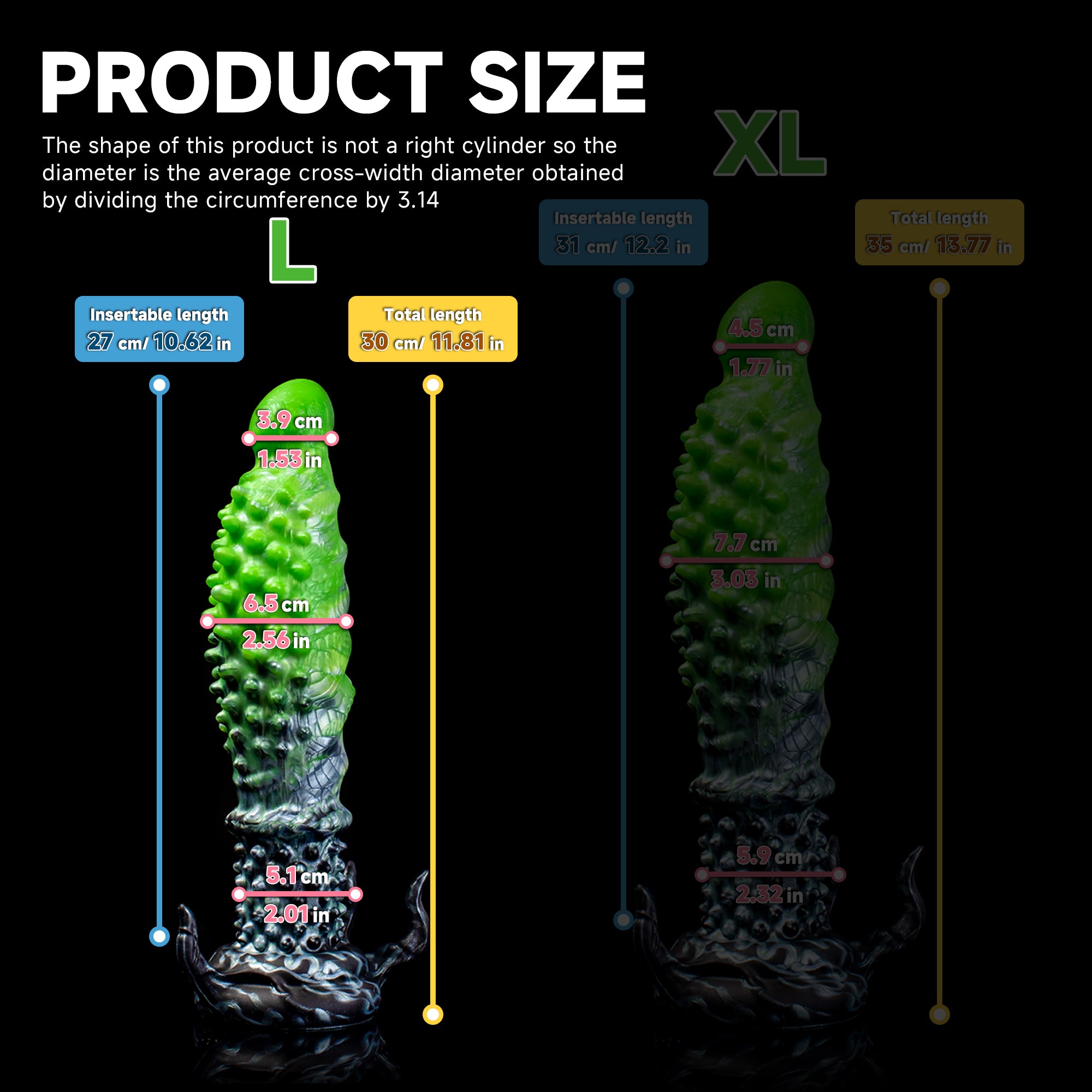 Black "Abyss" spiked dildo from Oieffur's fantasy dildo collection, made of platinum silicone with a textured, spiked design.