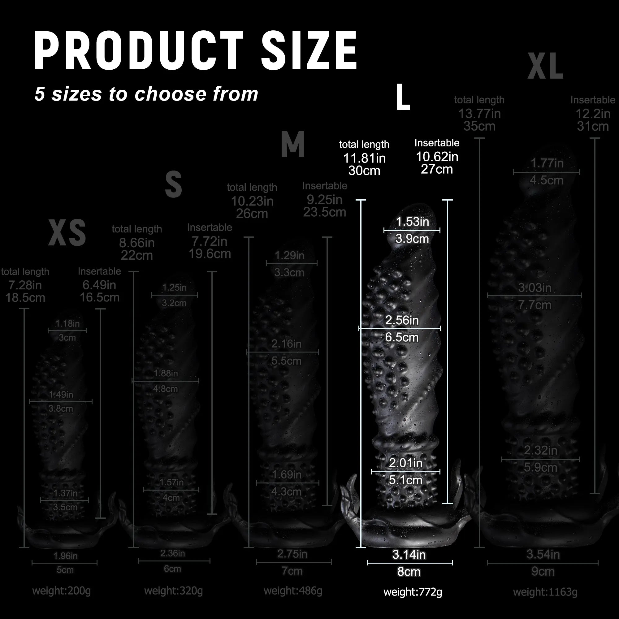 "Abyss" Spiked Dildo | Black Monster Dildo | Platinum Silicone