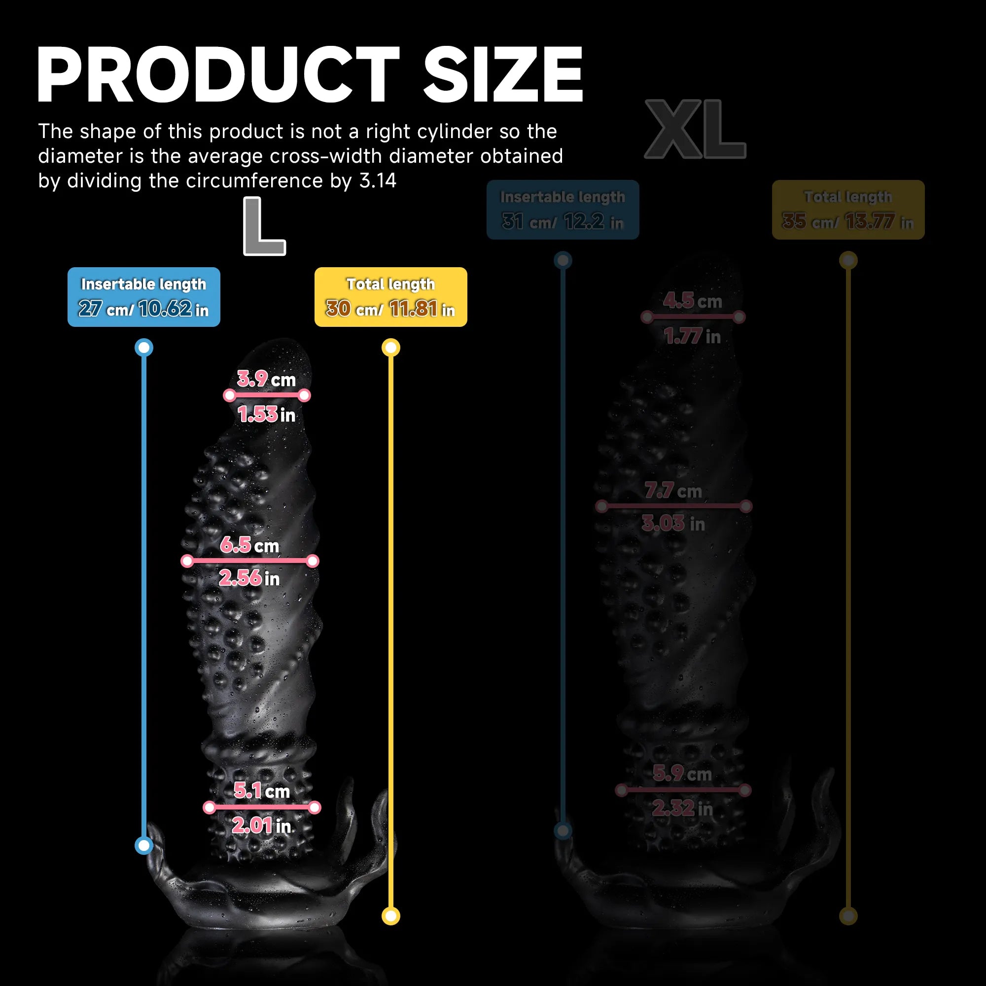 Black "Abyss" spiked dildo by Oieffur, a platinum silicone fantasy dildo with textured spikes for intense stimulation.