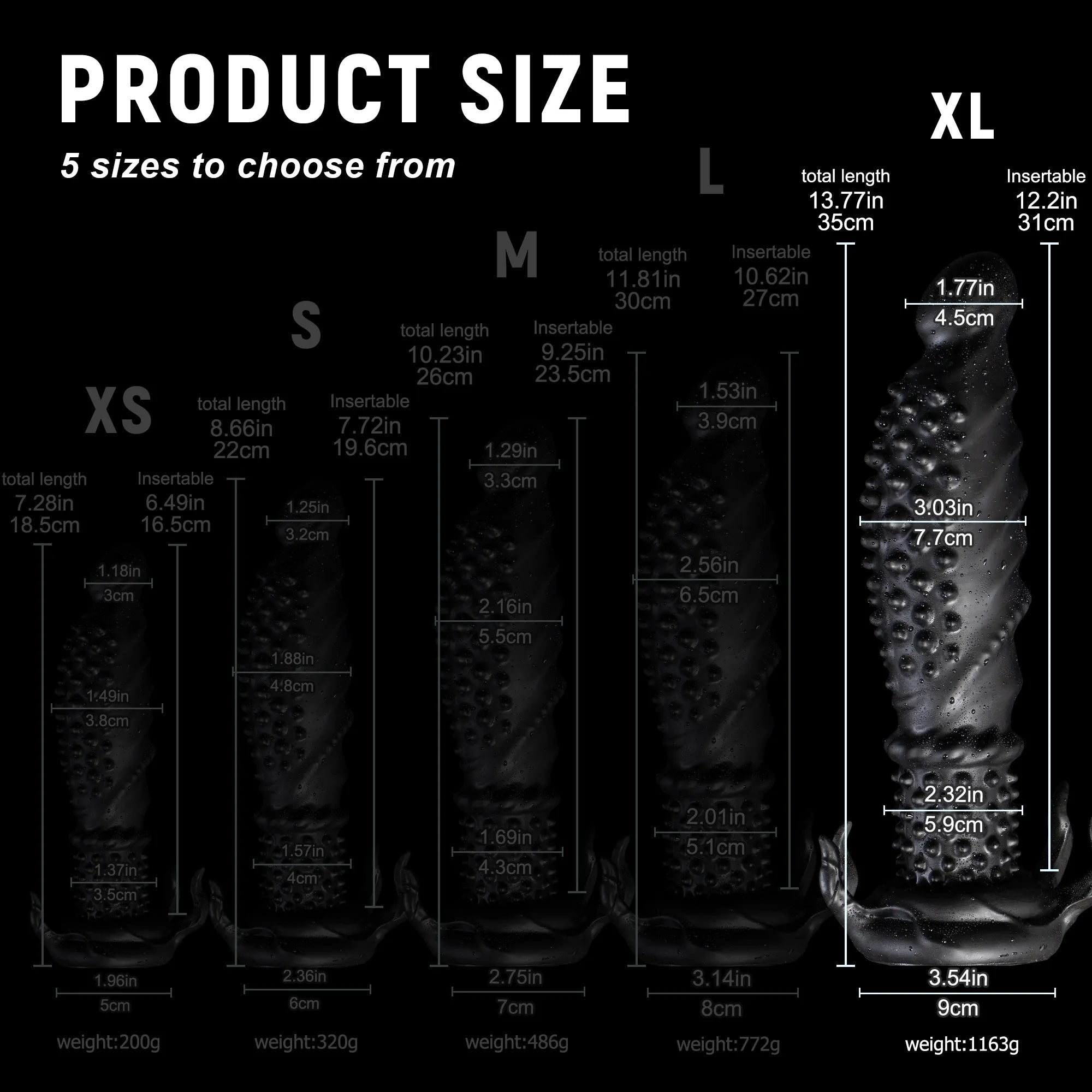 "Abyss" Spiked Dildo | Black Monster Dildo | Platinum Silicone