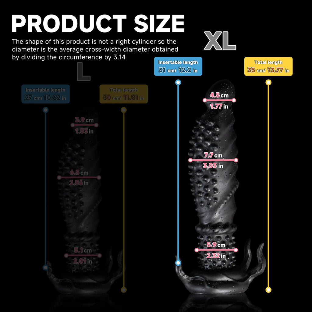 Black Abyss spiked dildo from Oieffur's fantasy dildo collection, made of platinum silicone, featuring a textured, monster design.