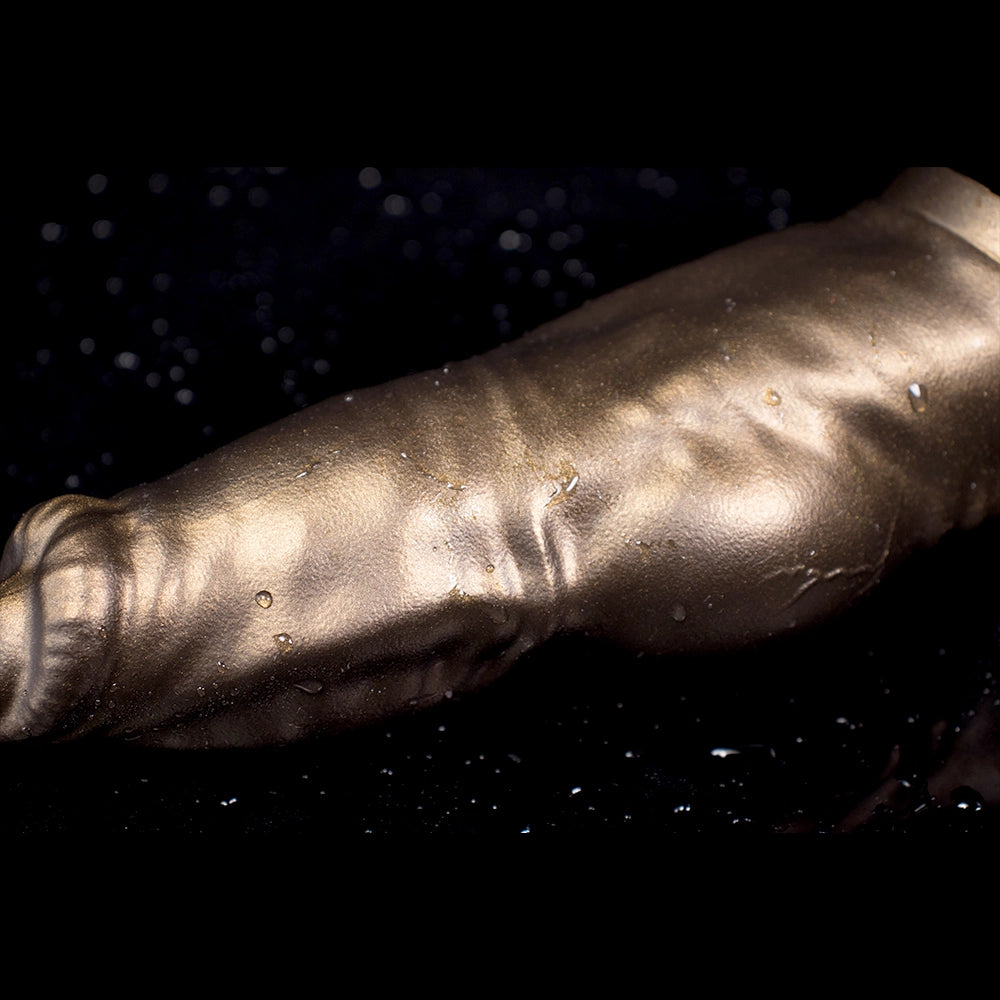 Realistic platinum silicone dog penis sleeve with detailed canine shape, designed as a canine cock extender for adult use.