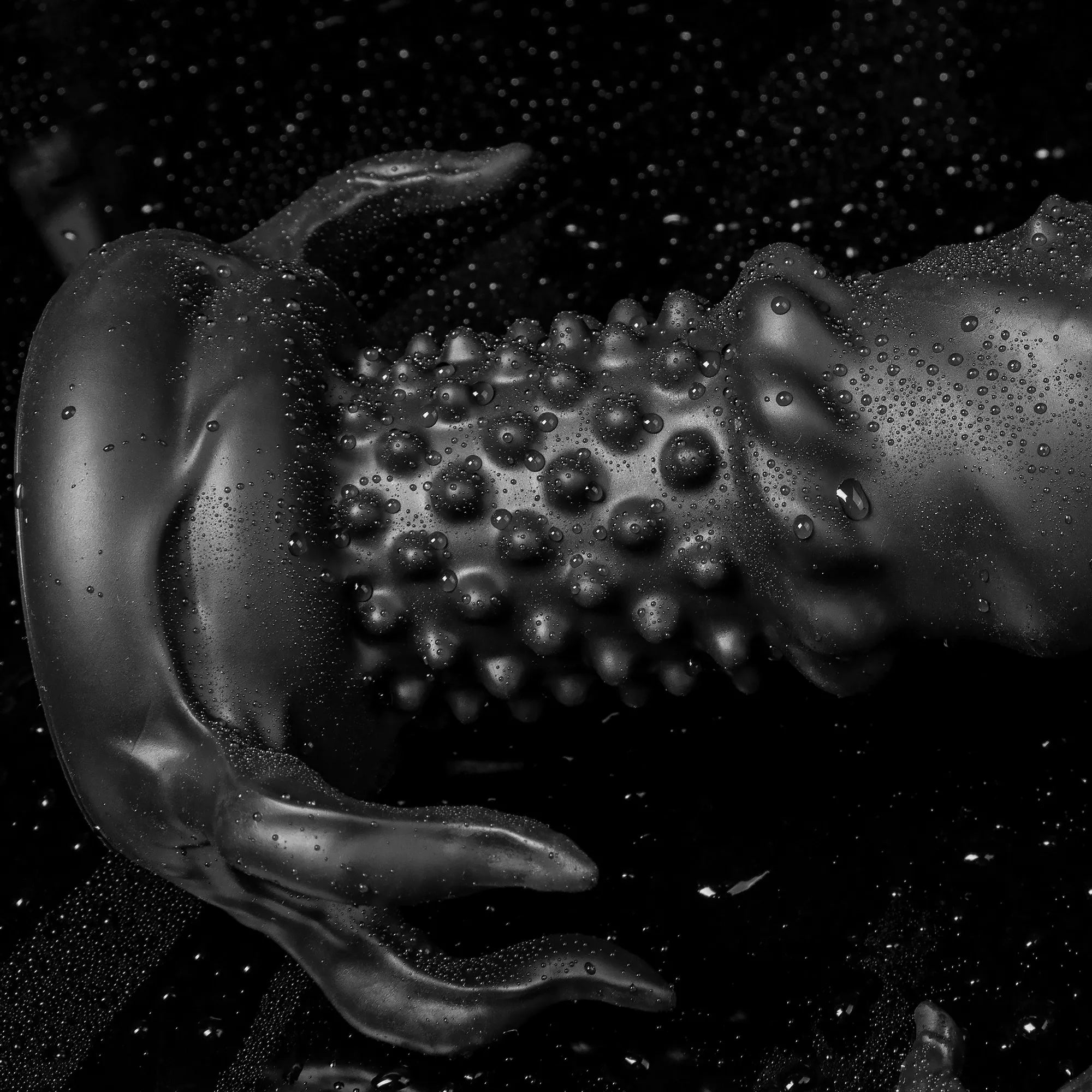 Black Abyss spiked dildo from Oieffur's Fantasy Dildos collection, made of platinum silicone with a textured, monster design.