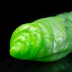 Oieffur Dual Sensation Platinum silicone double-ended dildo with realistic horse and dog designs, green and black color.