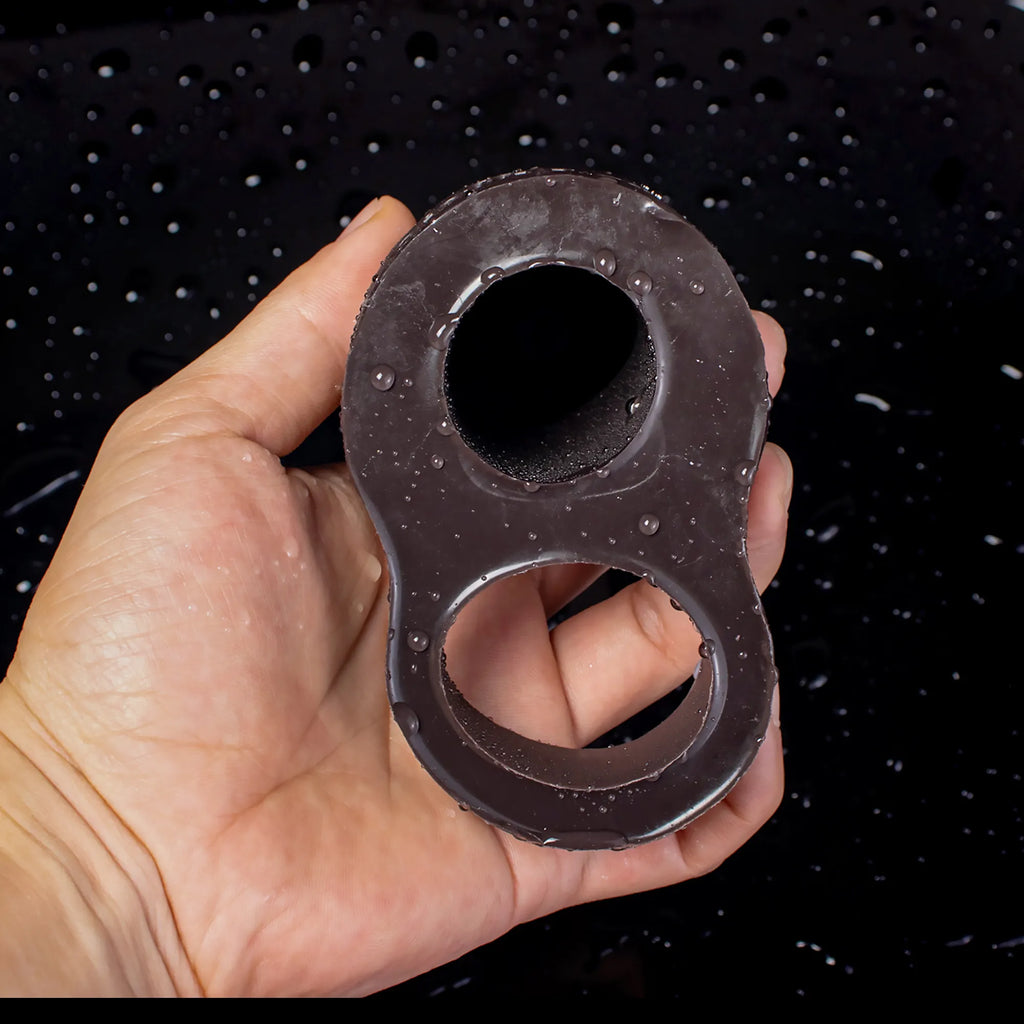 Pink silicone penis sheath by Oieffur, extending girth and length, designed as a horse-themed penis extender for enhanced stimulation.