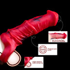 Red silicone penis sleeve from Oieffur, a male penis extender sheath for increased girth and length.