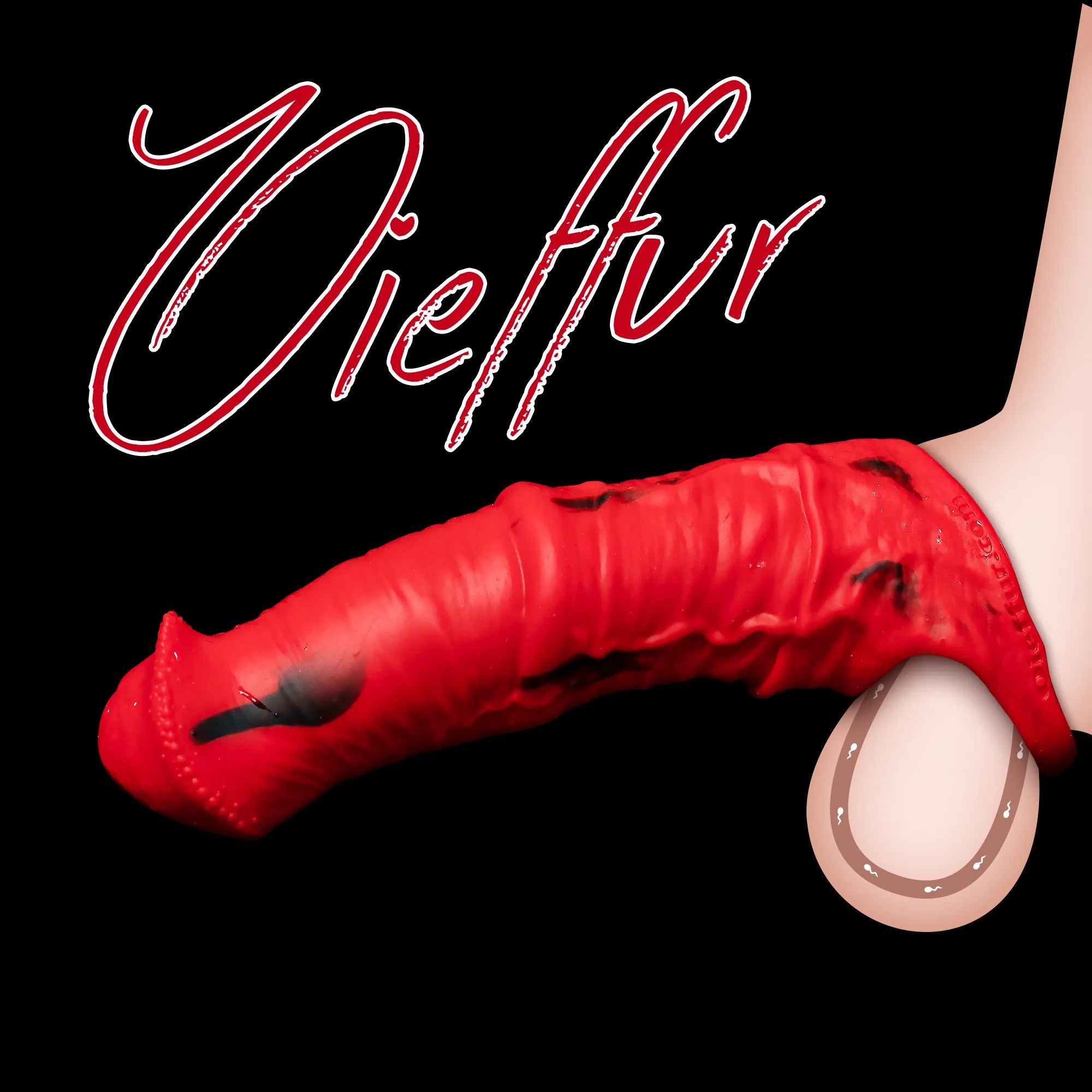 Red Storm Horse Male Extender Sleeve, realistic penis sheath by Oieffur, designed for enhanced comfort and sensation.